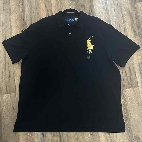Ralph Lauren Black Polo Shirt with Gold Logo - Picture 1 of 4